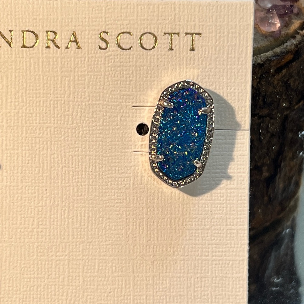 NWT Rare & Retired Kendra Scott Ellie Earrings Light Blue Drusy & Silver WOW! - Picture 14 of 15